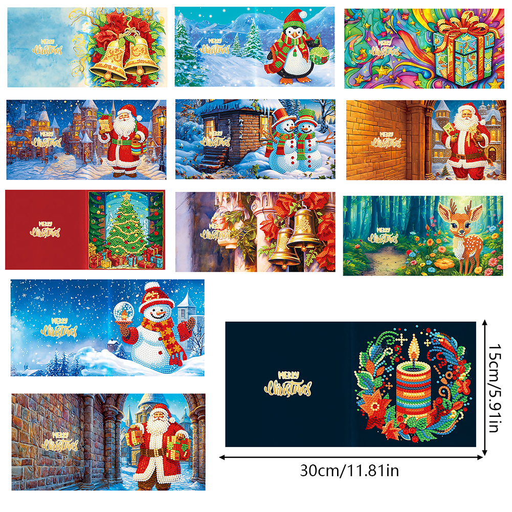 12pcs DIY Diamond Painting Greeting Card - Merry Christmas