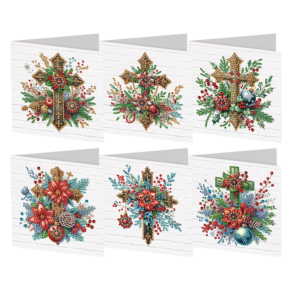 6Pcs DIY Diamond Painting Greeting Card - Red Flower Cross