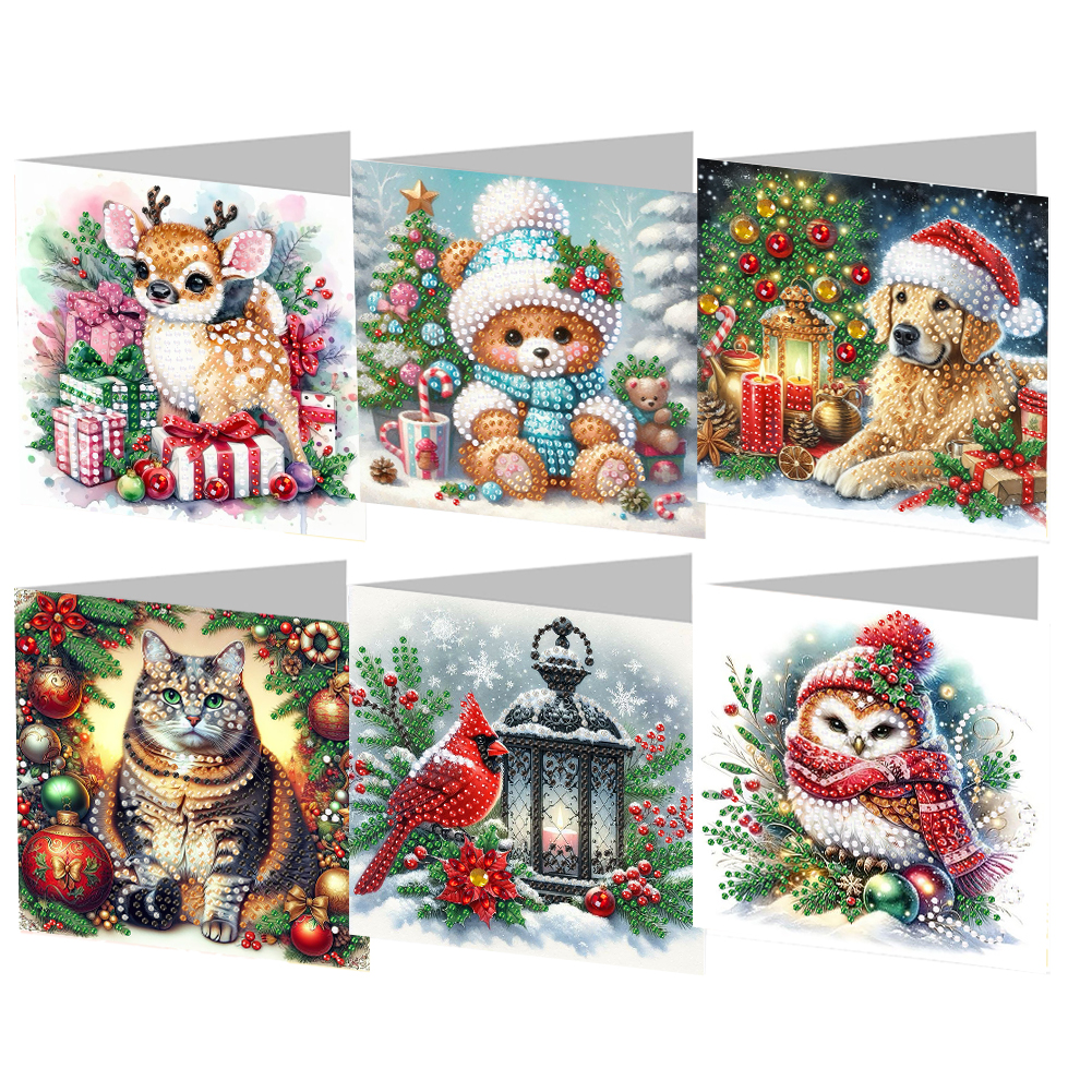 6Pcs DIY Diamond Painting Greeting Card - Christmas Animalss