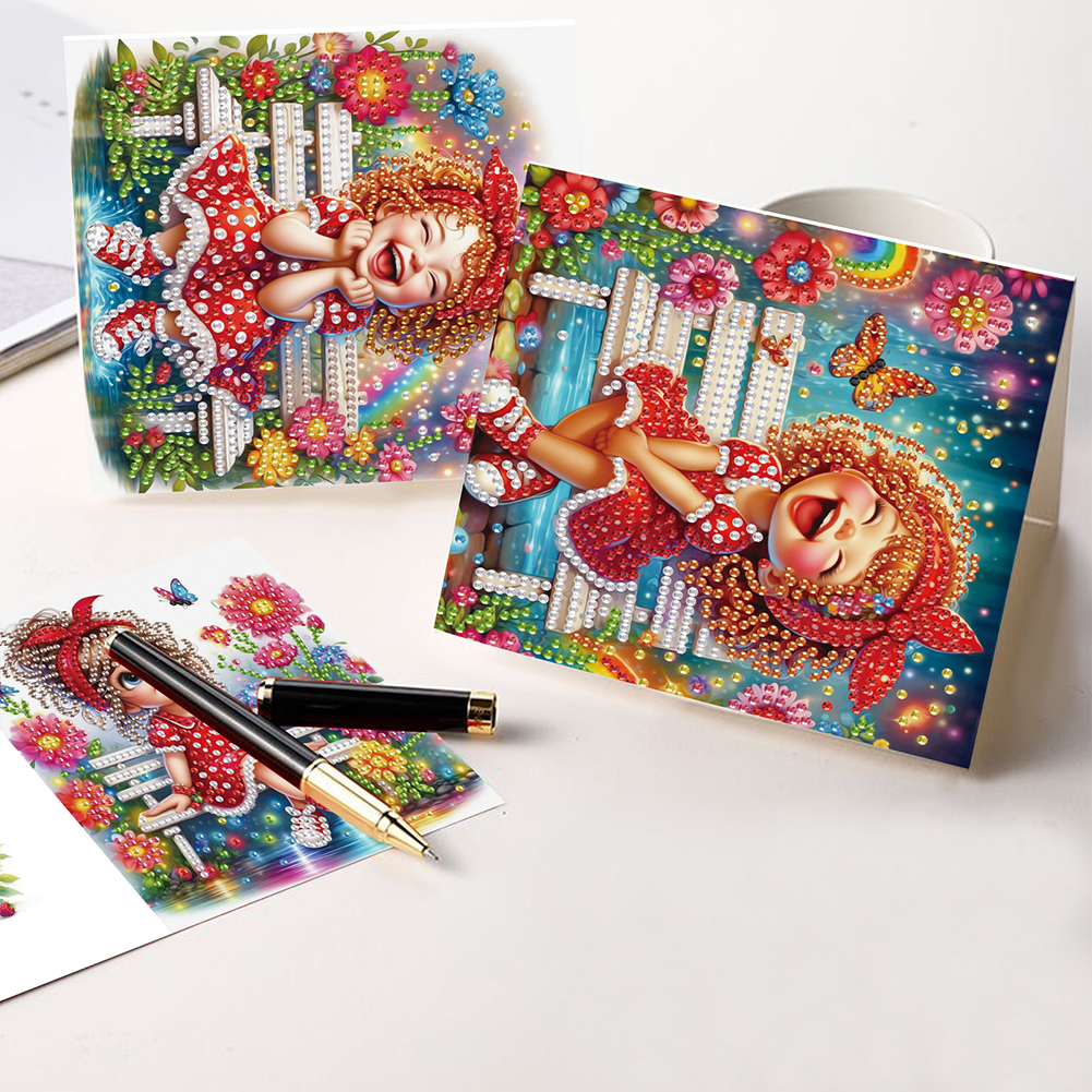 6Pcs DIY Diamond Painting Greeting Card - Girl