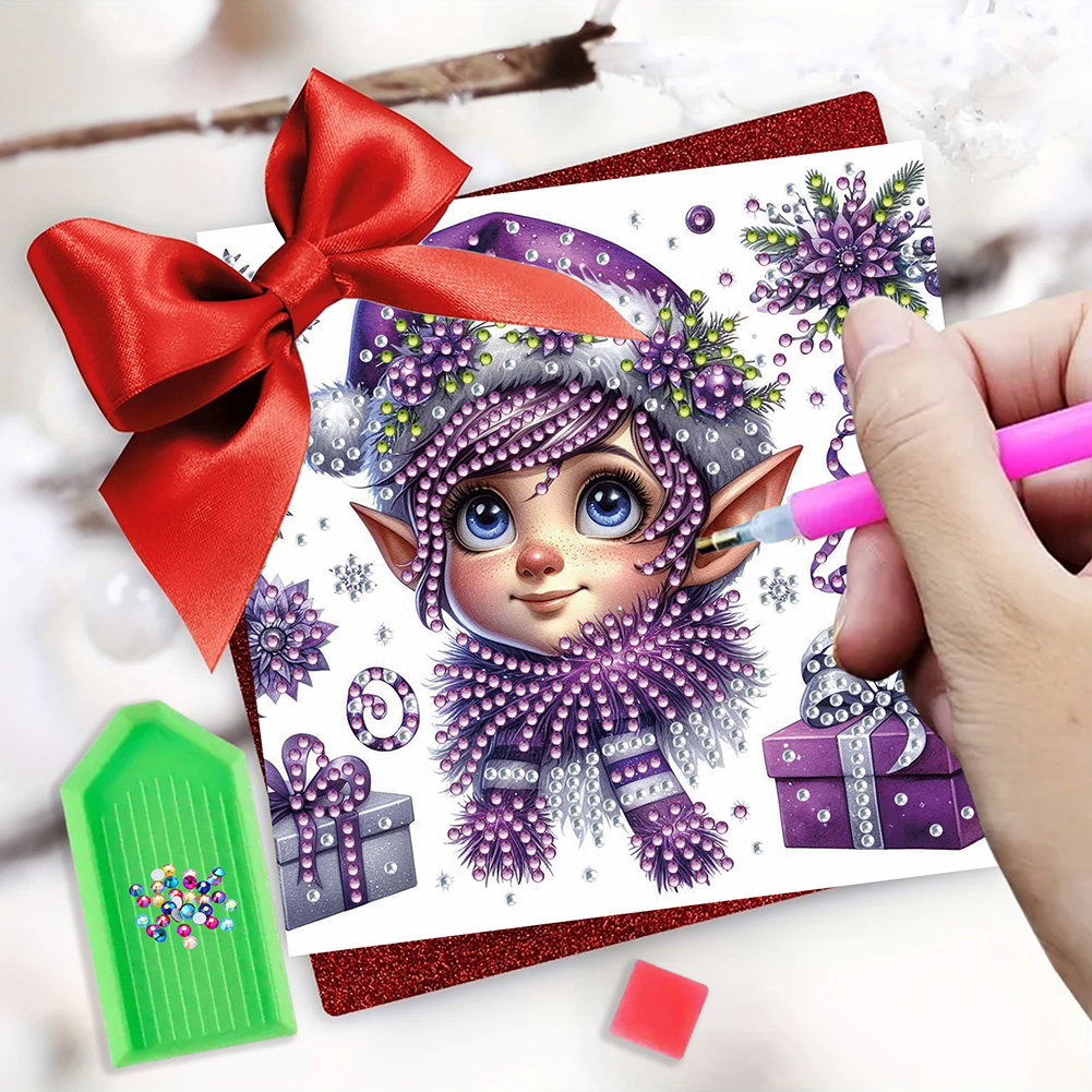6Pcs DIY Diamond Painting Greeting Card - Purple Elf