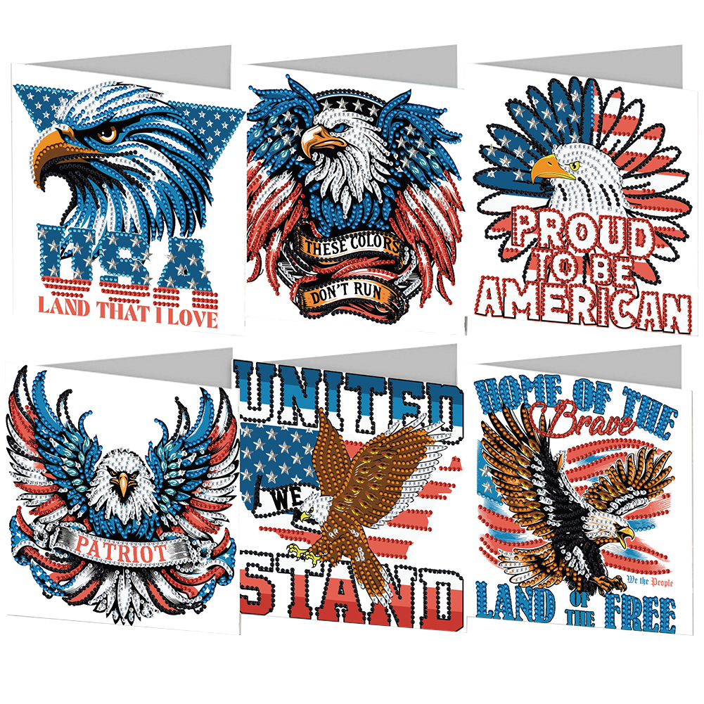 6Pcs DIY Diamond Painting Greeting Card - Independence Day