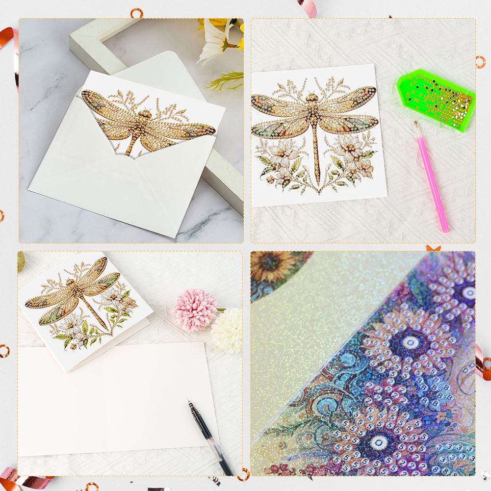 6Pcs DIY Diamond Painting Greeting Card - Dragonfly