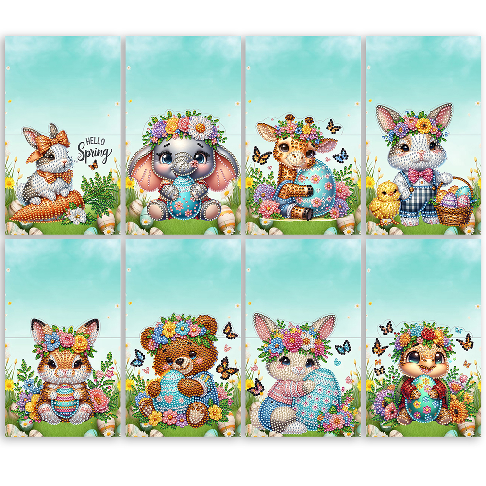 8Pcs DIY Diamond Painting Greeting Card - Animals