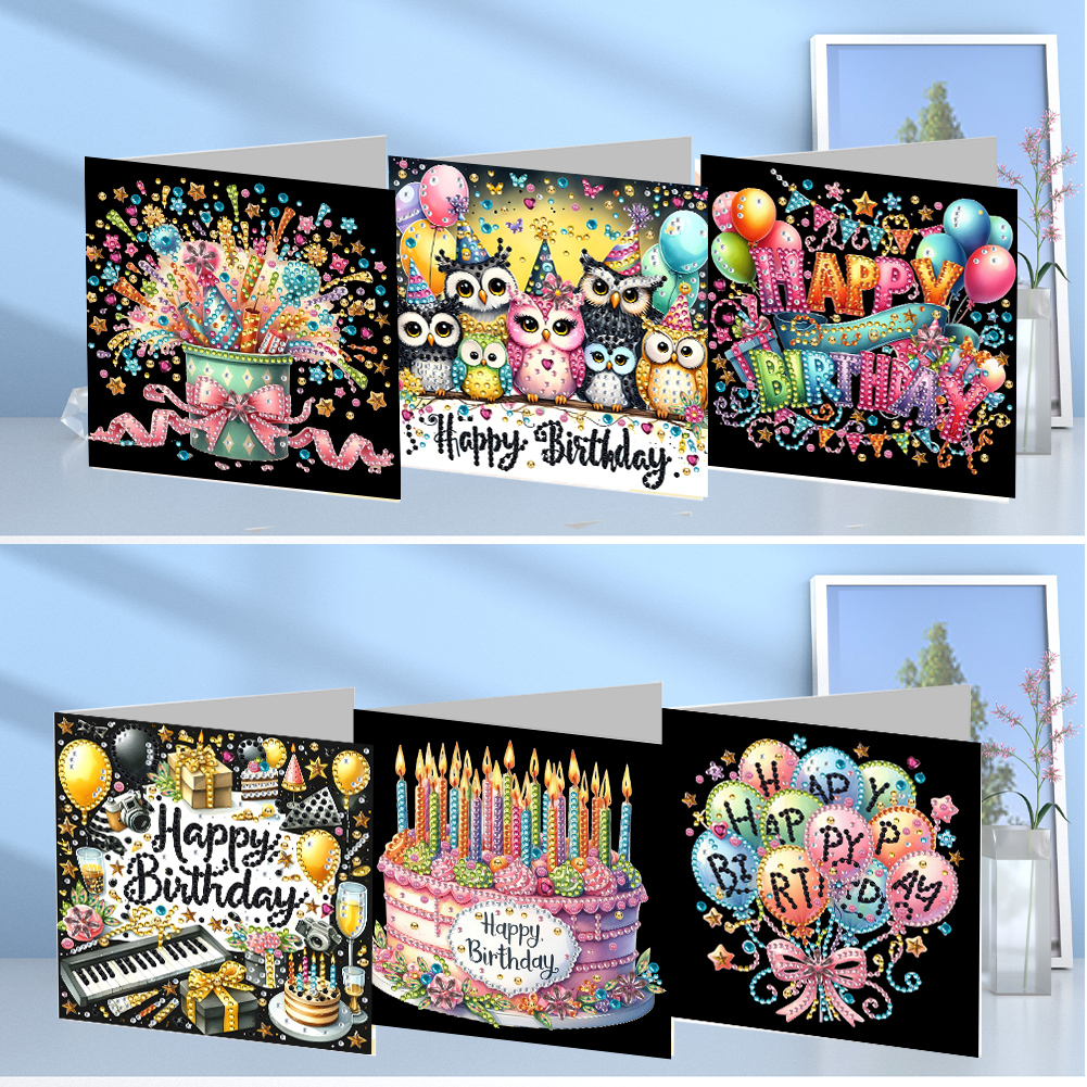 6Pcs DIY Diamond Painting Greeting Card - Birthday Party