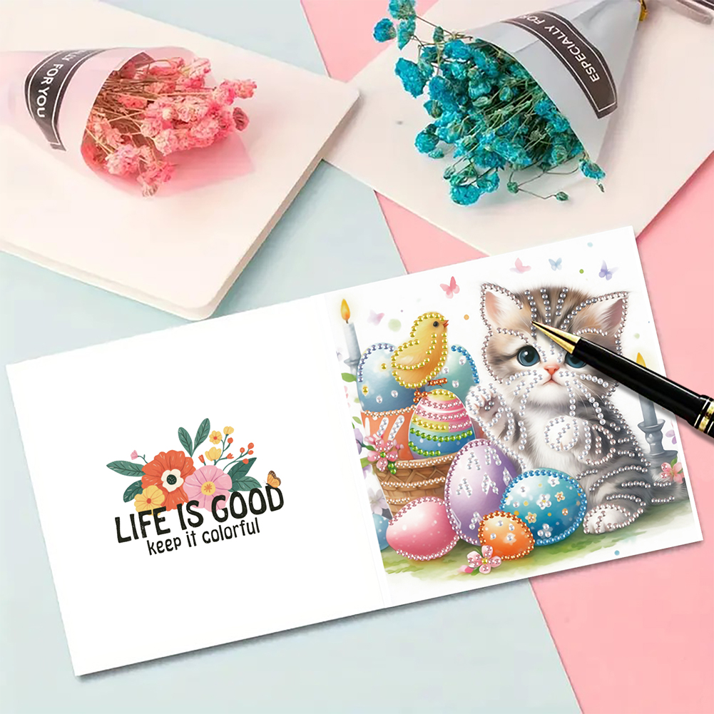 6Pcs DIY Diamond Painting Greeting Card - Easter Cats