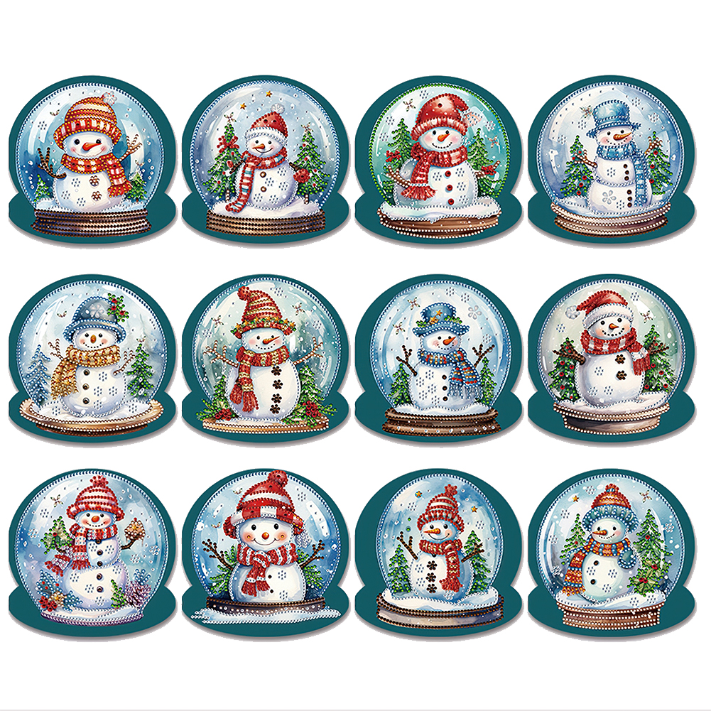 12pcs DIY Diamond Painting Greeting Card - Snowman