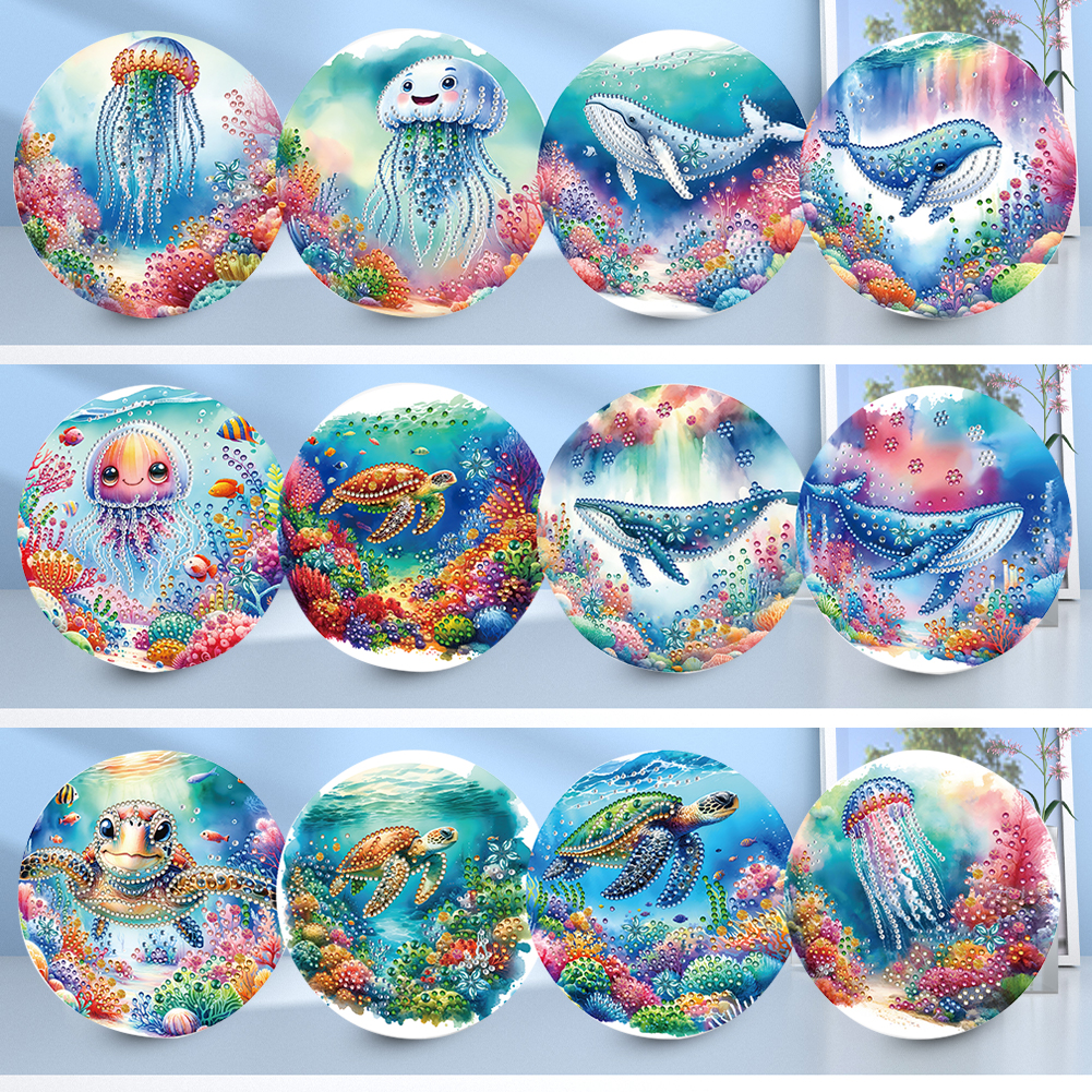 12Pcs DIY Diamond Painting Single-sided Greeting Card - Marine Animal