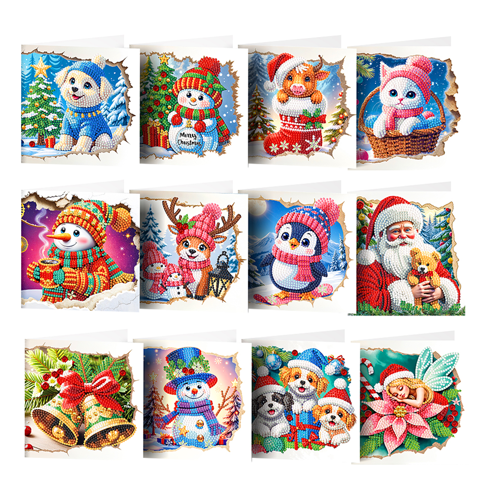 12Pcs DIY Diamond Painting Greeting Card - Christmas