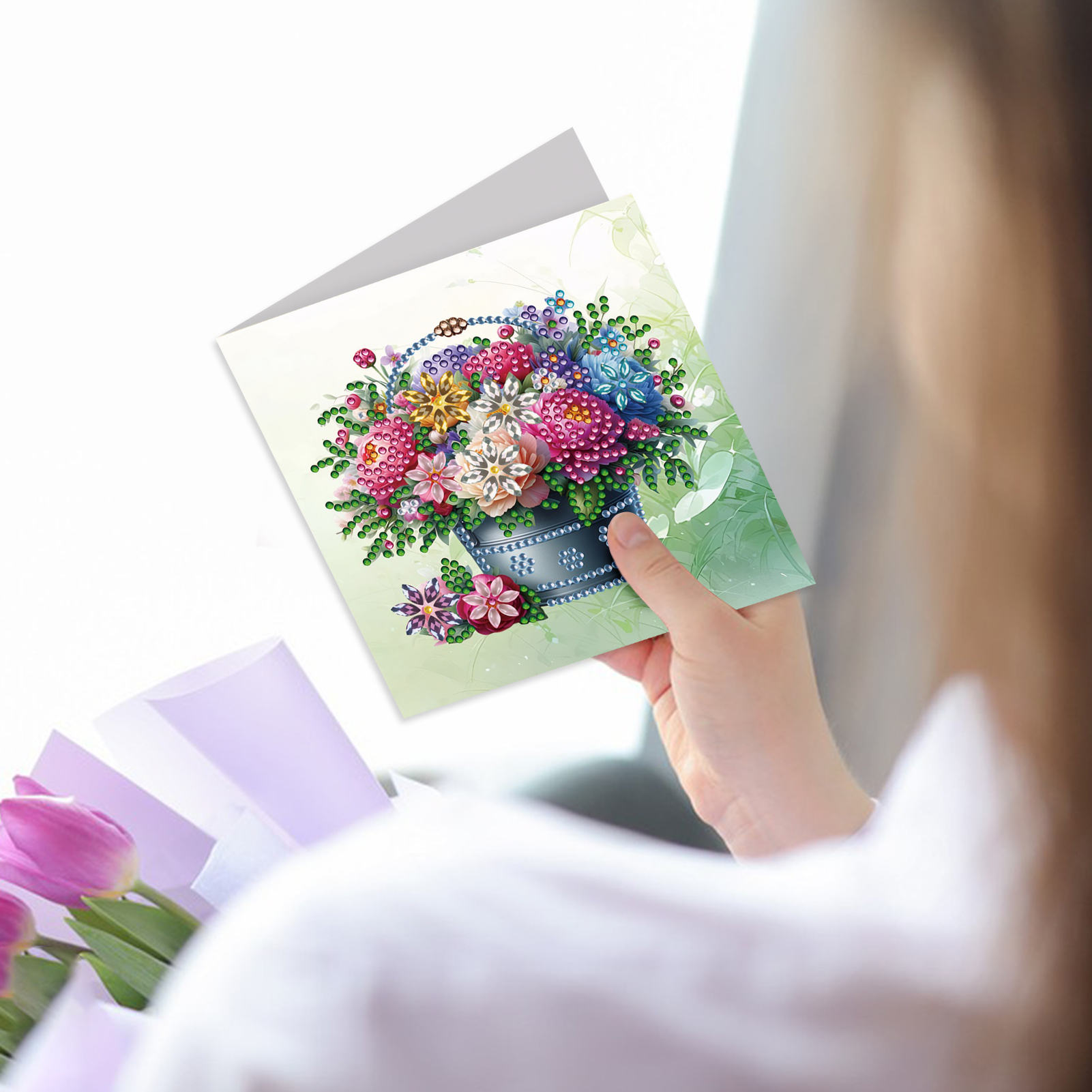 6Pcs DIY Diamond Painting Greeting Card - Flower Bucket