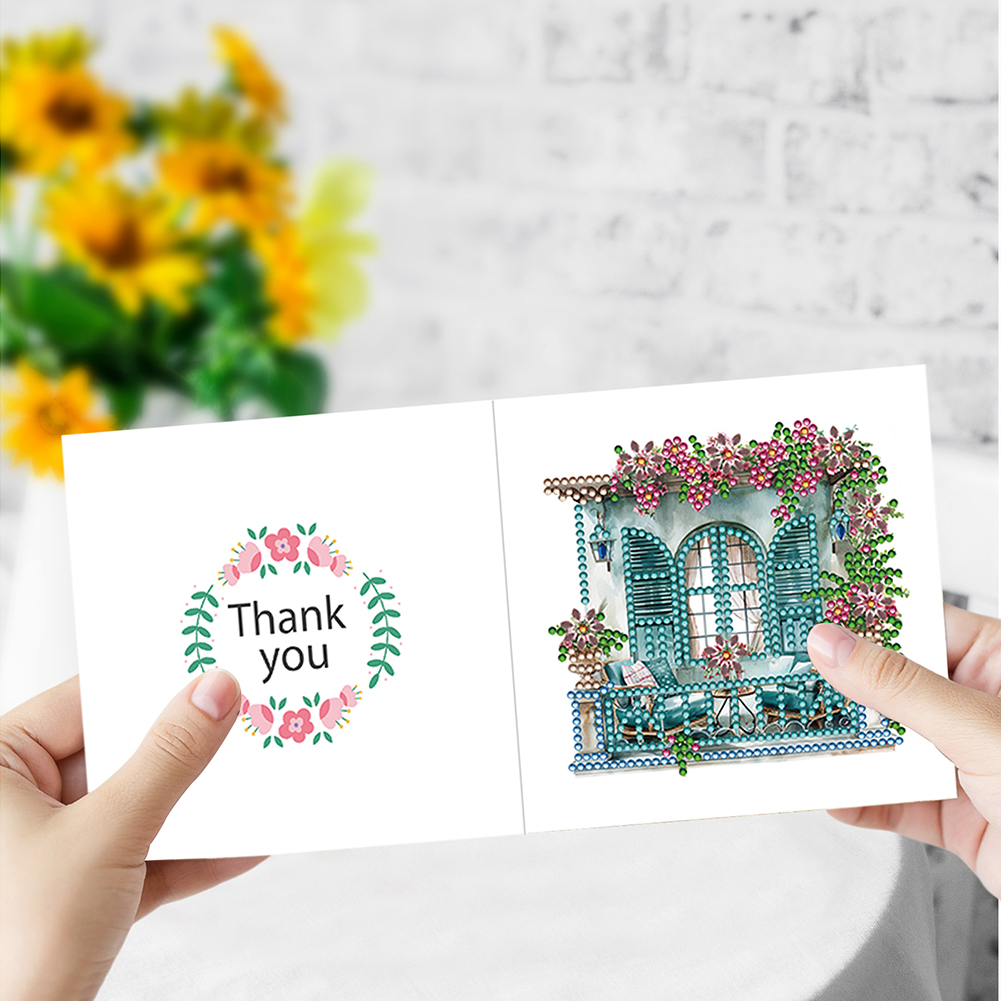 6pcs DIY Diamond Painting Greeting Card - Flower Pavilion