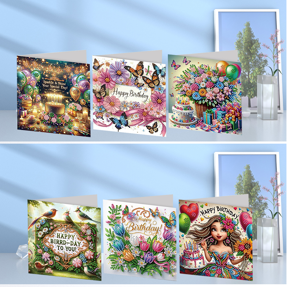 6Pcs DIY Diamond Painting Birthday Greeting Card - Happy Birthday