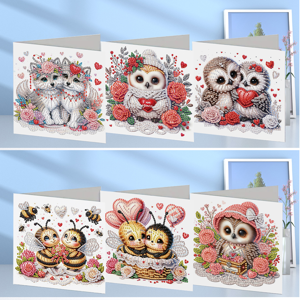 6Pcs DIY Diamond Painting Greeting Card - Animals
