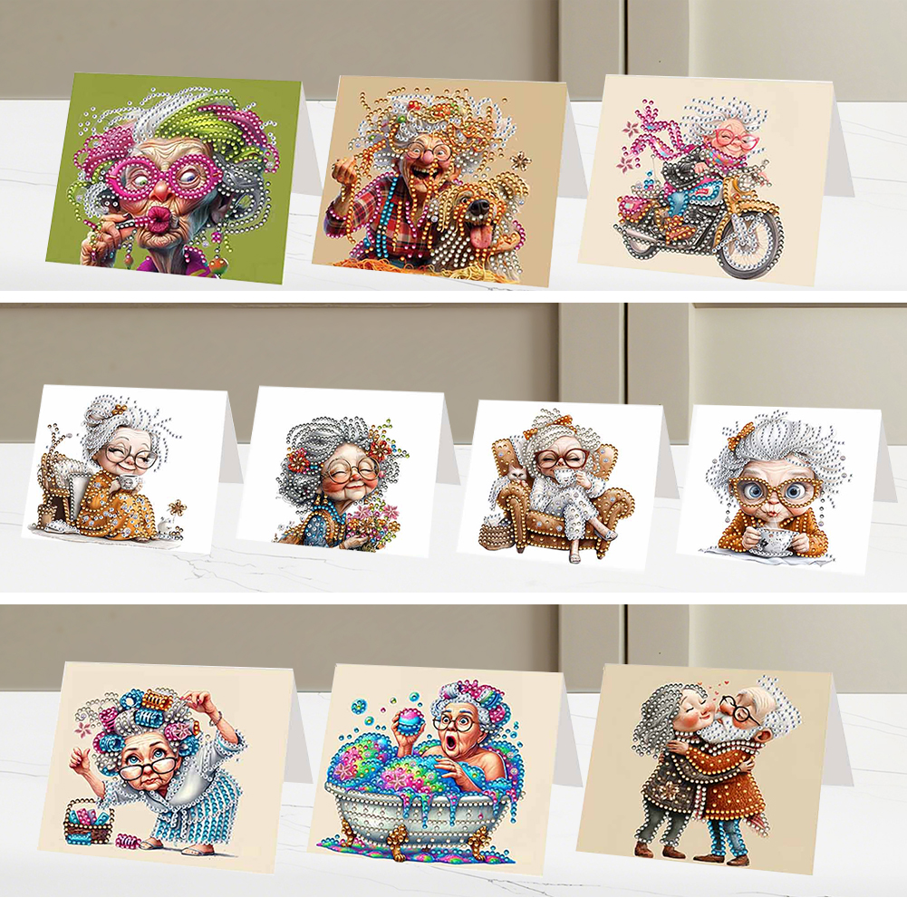 10Pcs DIY Diamond Painting Greeting Card - Old Lady