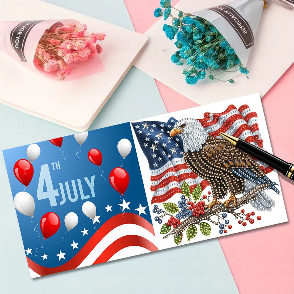 6Pcs DIY Diamond Painting Greeting Card - Independence Day