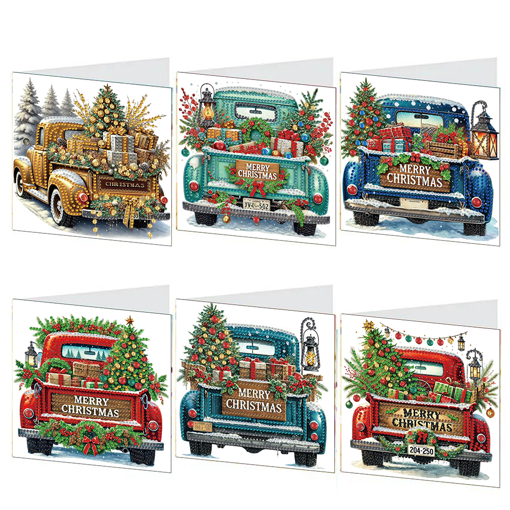 6Pcs DIY Diamond Painting Greeting Card - Xmas Car