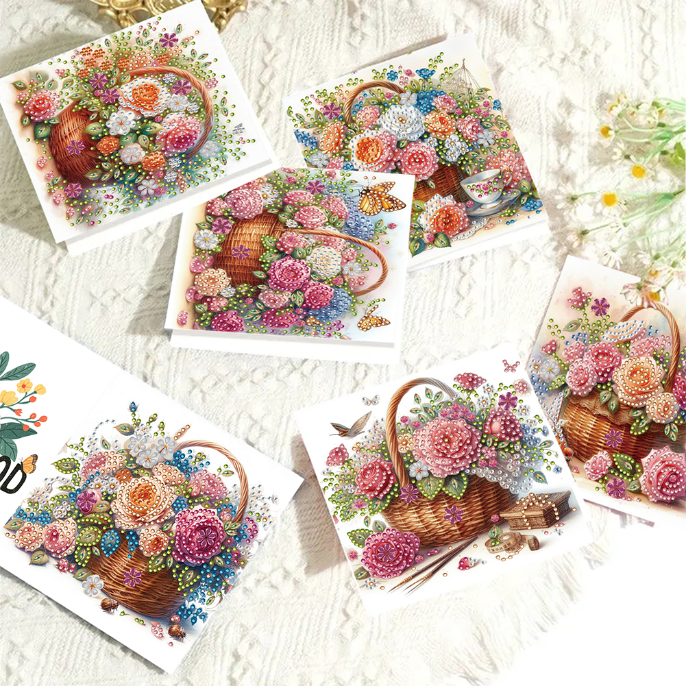 6Pcs DIY Diamond Painting Greeting Card - Bouquet