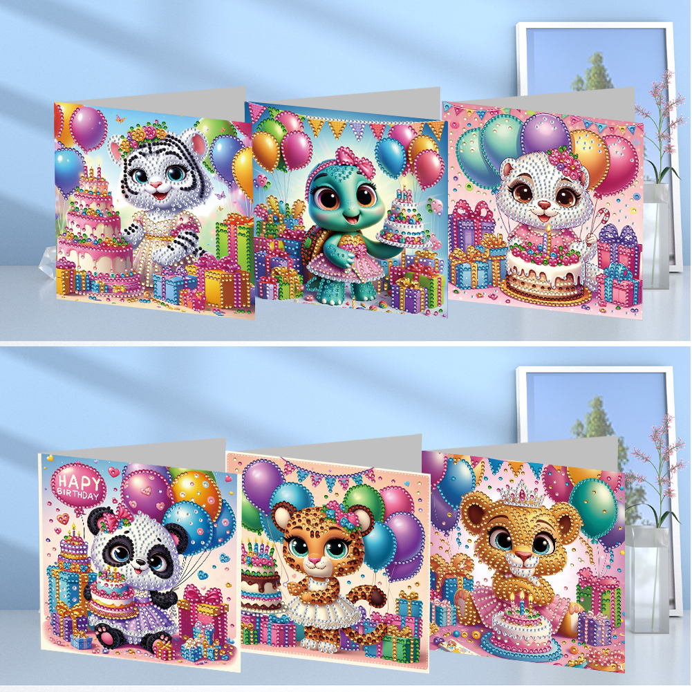 6Pcs DIY Diamond Painting Greeting Card - Animal Birthday