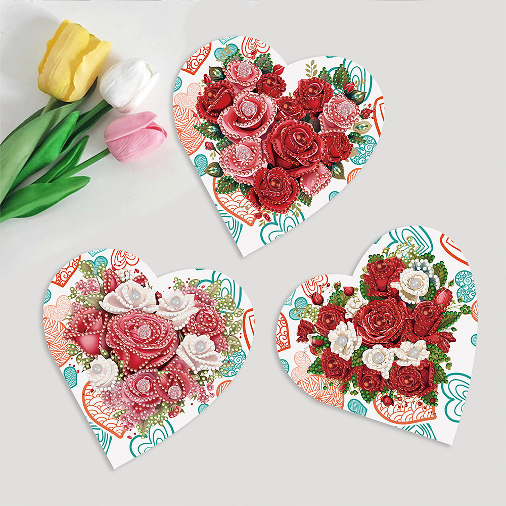 6pcs DIY Diamond Painting Greeting Card - Heart Rose