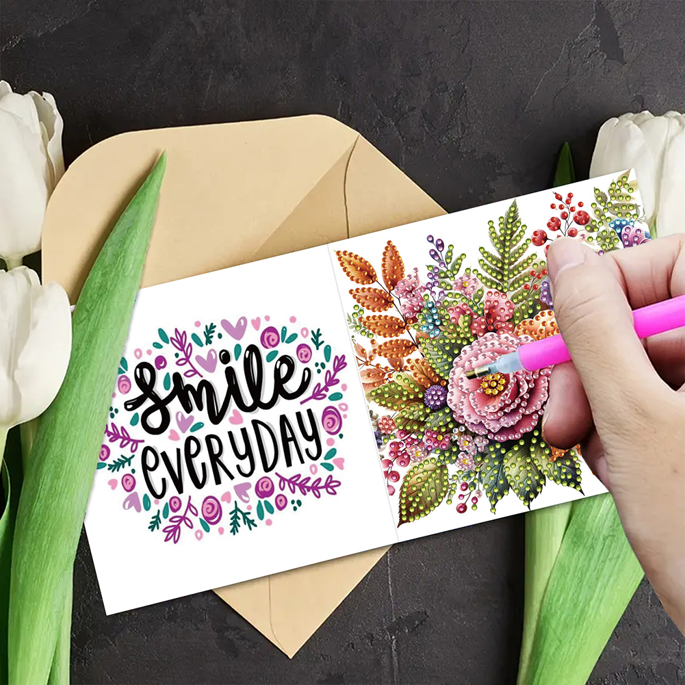 6Pcs DIY Diamond Painting Greeting Card - Flowers