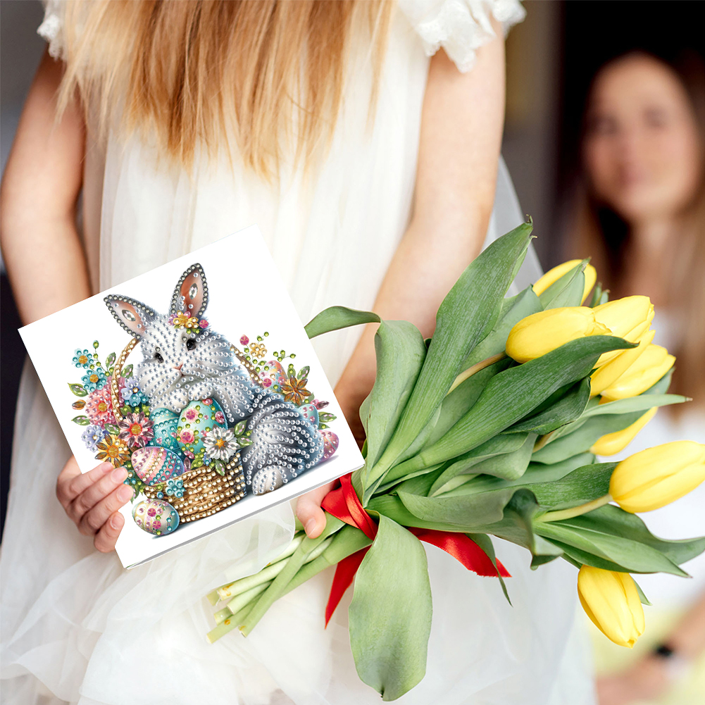 6Pcs DIY Diamond Painting Greeting Card - Easter Bunny Flower Basket