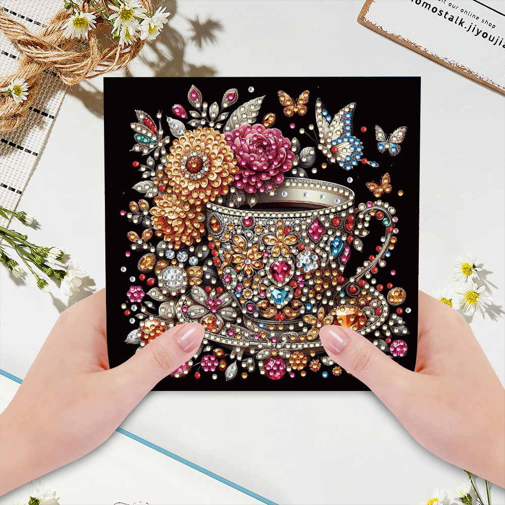 6Pcs DIY Diamond Painting Greeting Card - Coffee