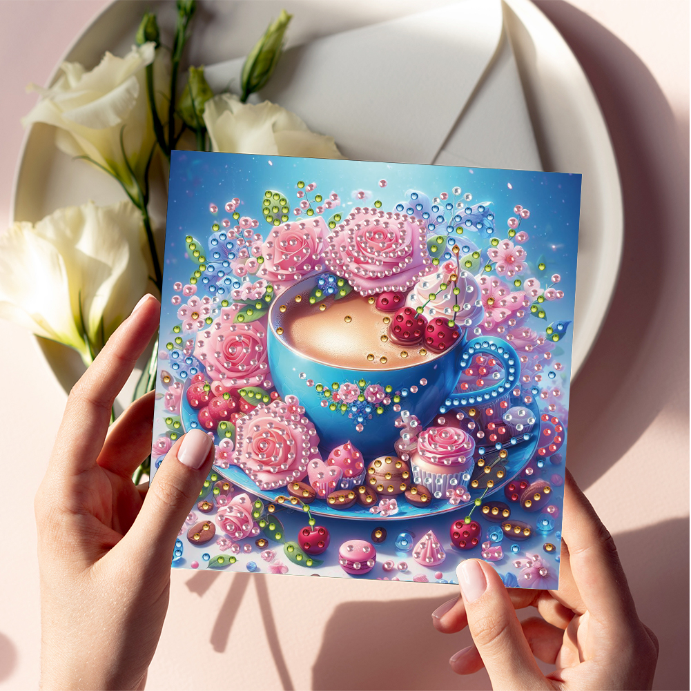 6Pcs DIY Diamond Painting Greeting Card - Coffee