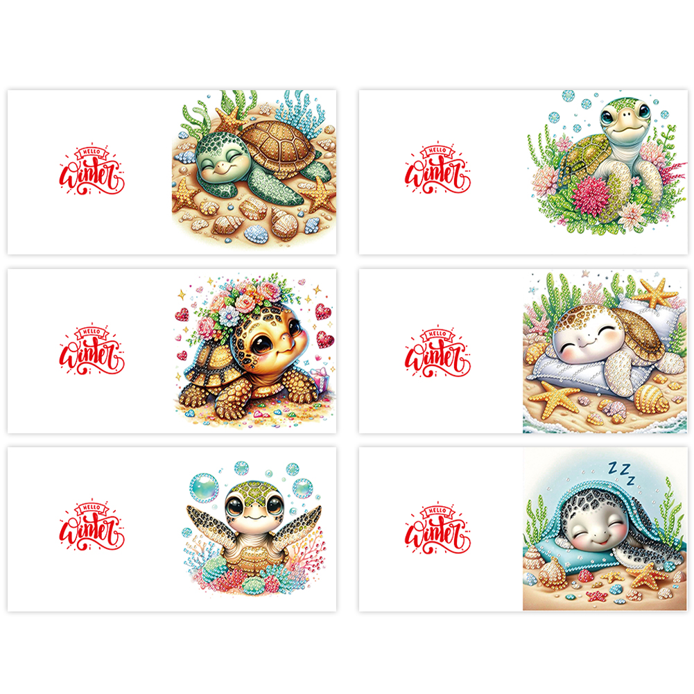 6Pcs DIY Diamond Painting Greeting Card - Turtle Family