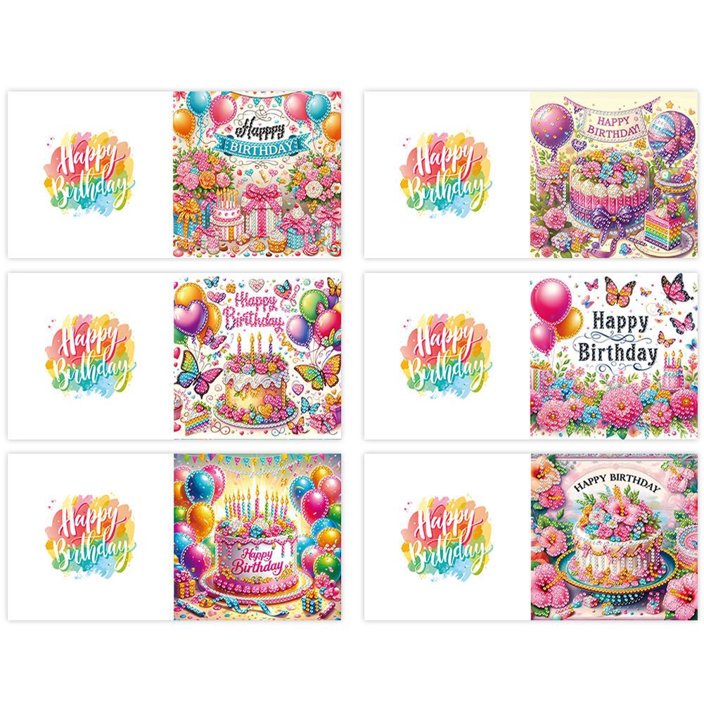 6Pcs DIY Diamond Painting Greeting Card - Birthday