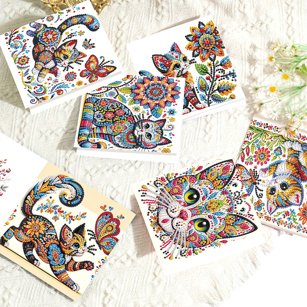 6Pcs DIY Diamond Painting Greeting Card - Mandala Kitten
