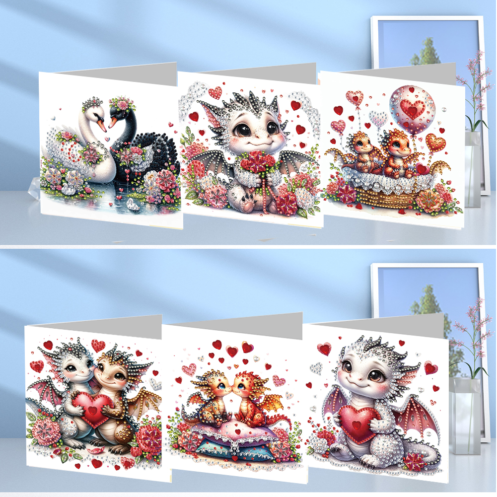6Pcs DIY Diamond Painting Greeting Card - Valentines Day Dinosaur