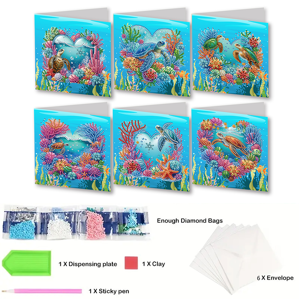 6Pcs DIY Diamond Painting Greeting Card - Turtle