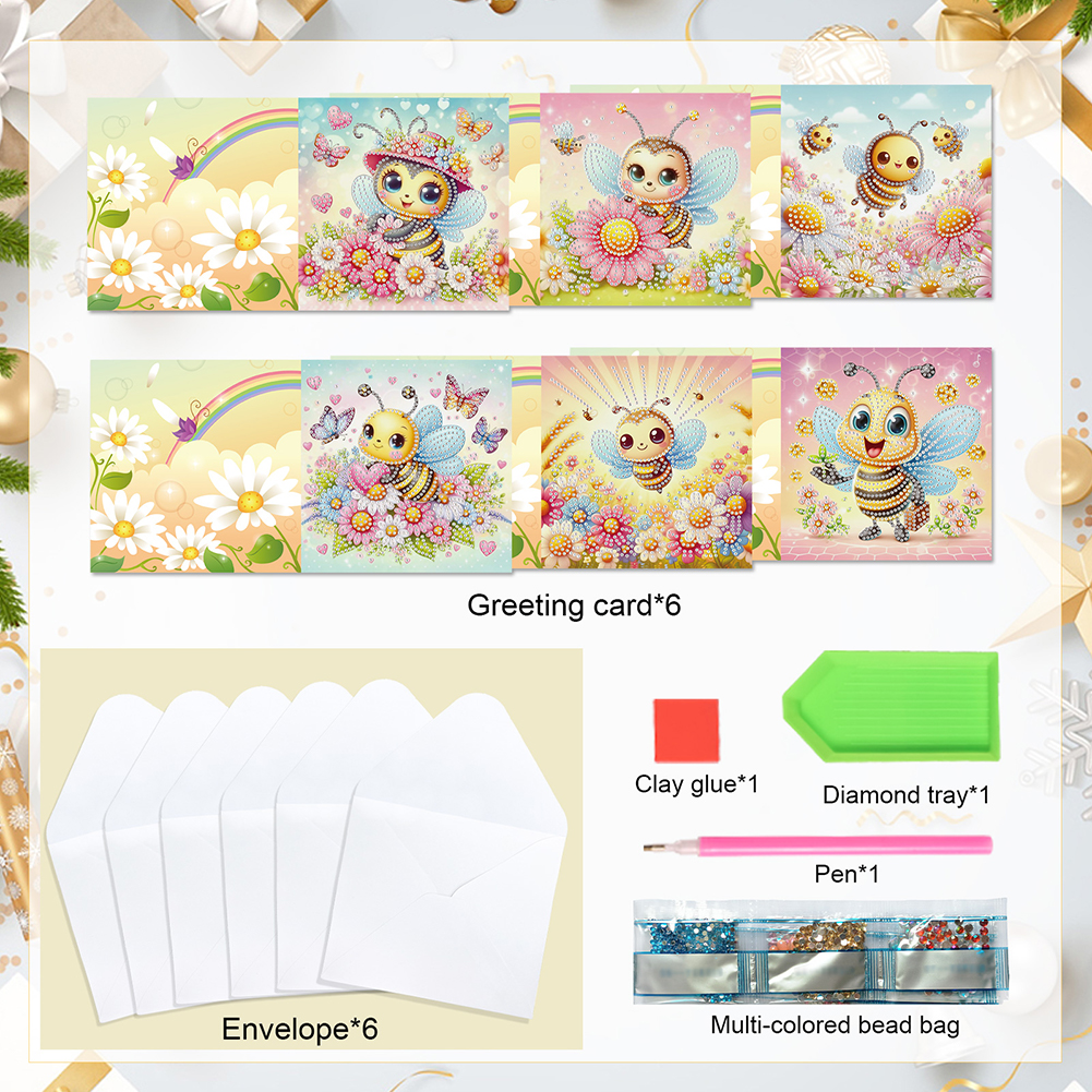 6Pcs DIY Diamond Painting Greeting Card - Bee Family