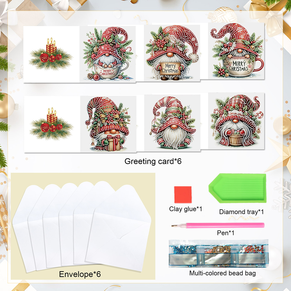 6Pcs DIY Diamond Painting Greeting Card - Christmas Gnome