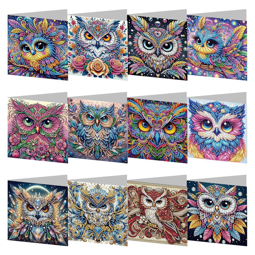 12Pcs DIY Diamond Painting Greeting Card - Personality Owl