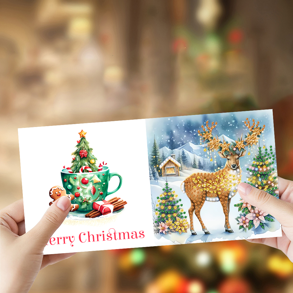 (Limited Stock)6Pcs DIY Diamond Painting Greeting Card - Christmas Reindeer