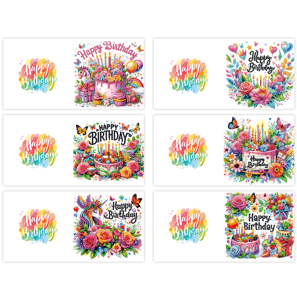 6Pcs DIY Diamond Painting Greeting Card - Birthday