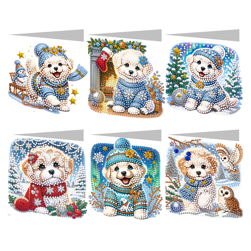 6Pcs DIY Diamond Painting Greeting Card - Snow Puppy