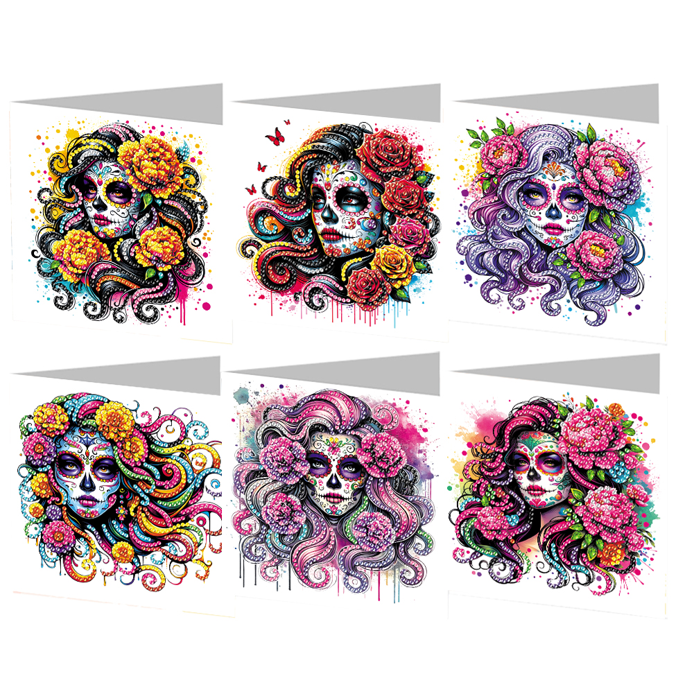 6Pcs DIY Diamond Painting Greeting Card - Skull Family