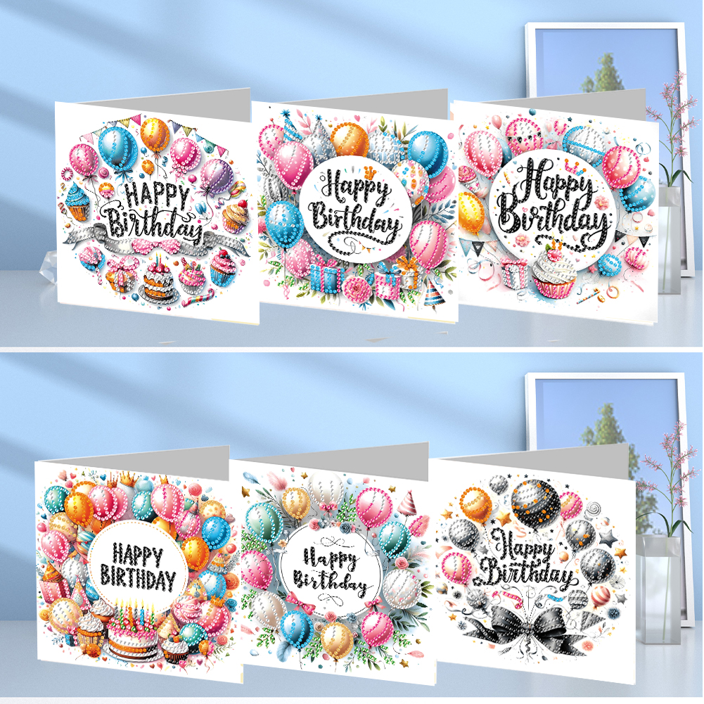 6Pcs DIY Diamond Painting Greeting Card - Birthday