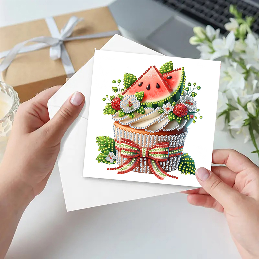 6Pcs DIY Diamond Painting Greeting Card - Cake Flower
