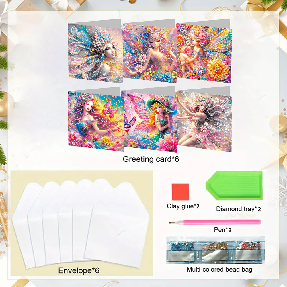 6Pcs DIY Diamond Painting Greeting Card - Girl