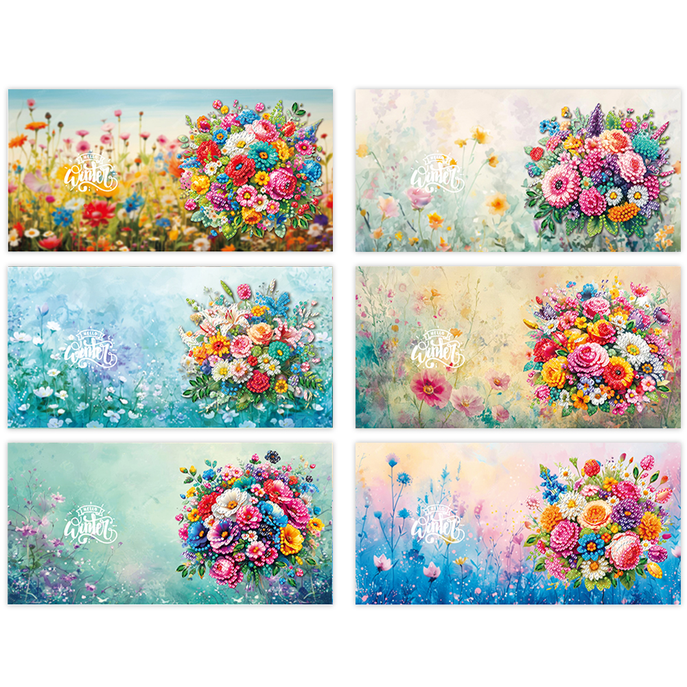 6Pcs DIY Diamond Painting Greeting Card - Flower