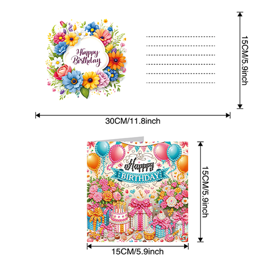 6Pcs DIY Diamond Painting Greeting Card - Birthday
