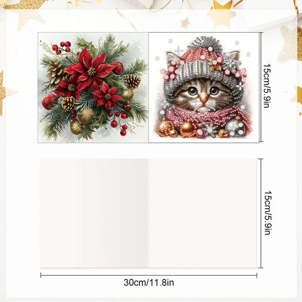 6Pcs DIY Diamond Painting Greeting Card - Christmas Cat