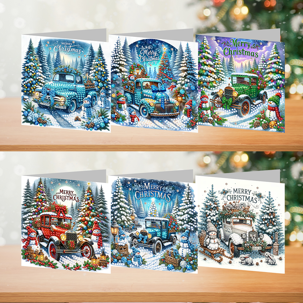 6Pcs DIY Diamond Painting Greeting Card - Christmas Car