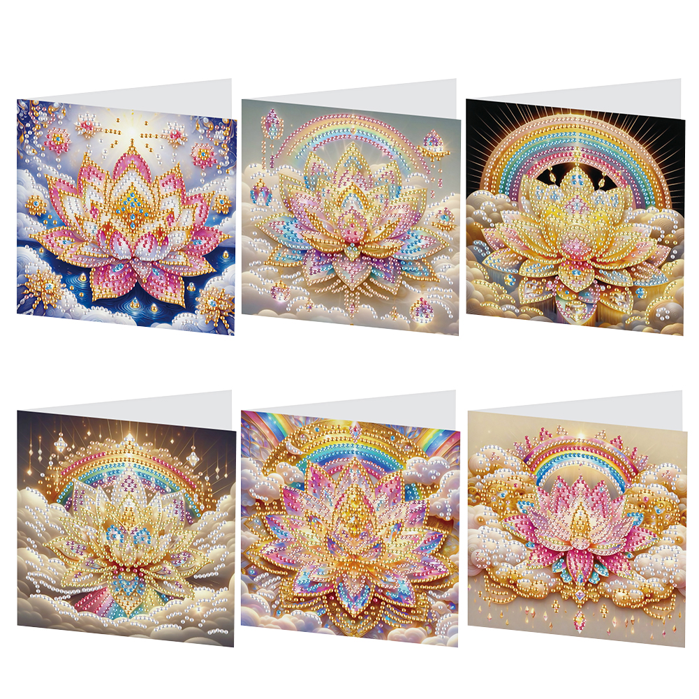 6Pcs DIY Diamond Painting Greeting Card - Lotus Family