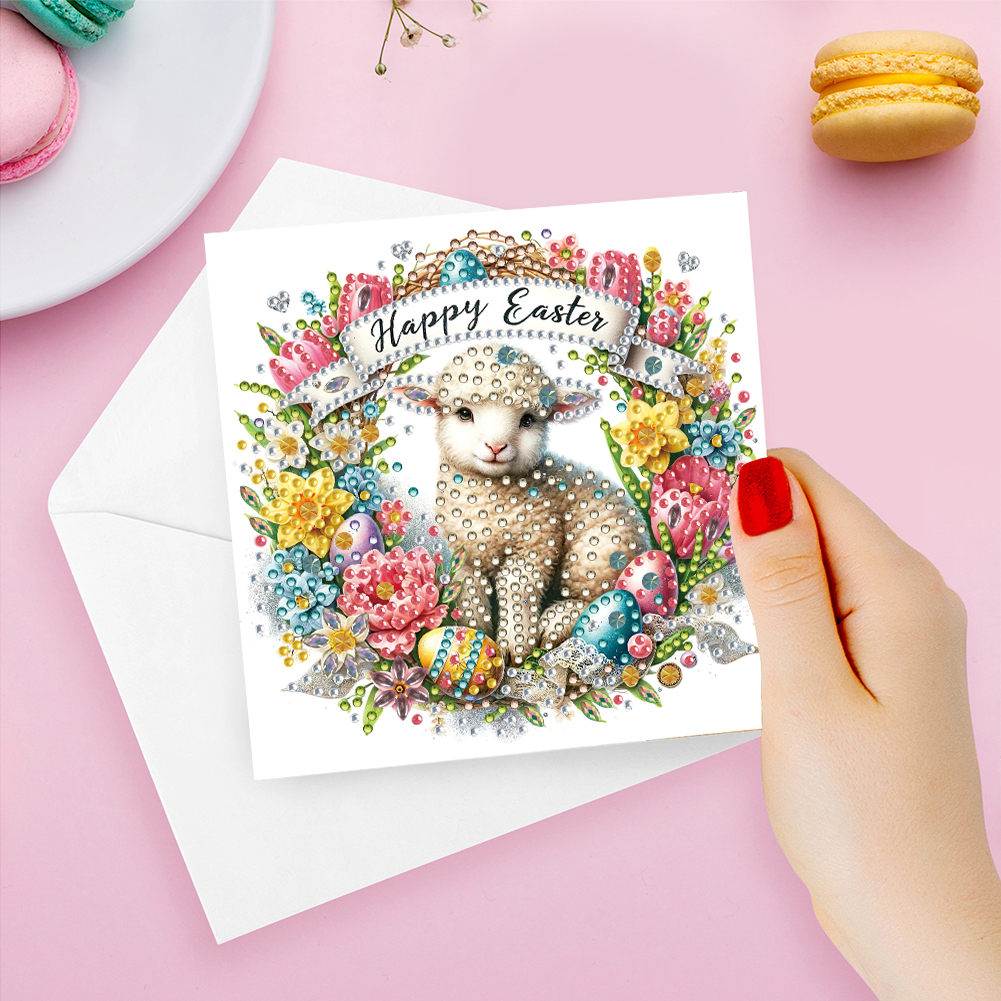 6Pcs DIY Diamond Painting Greeting Card - Easter Bunny Wreath