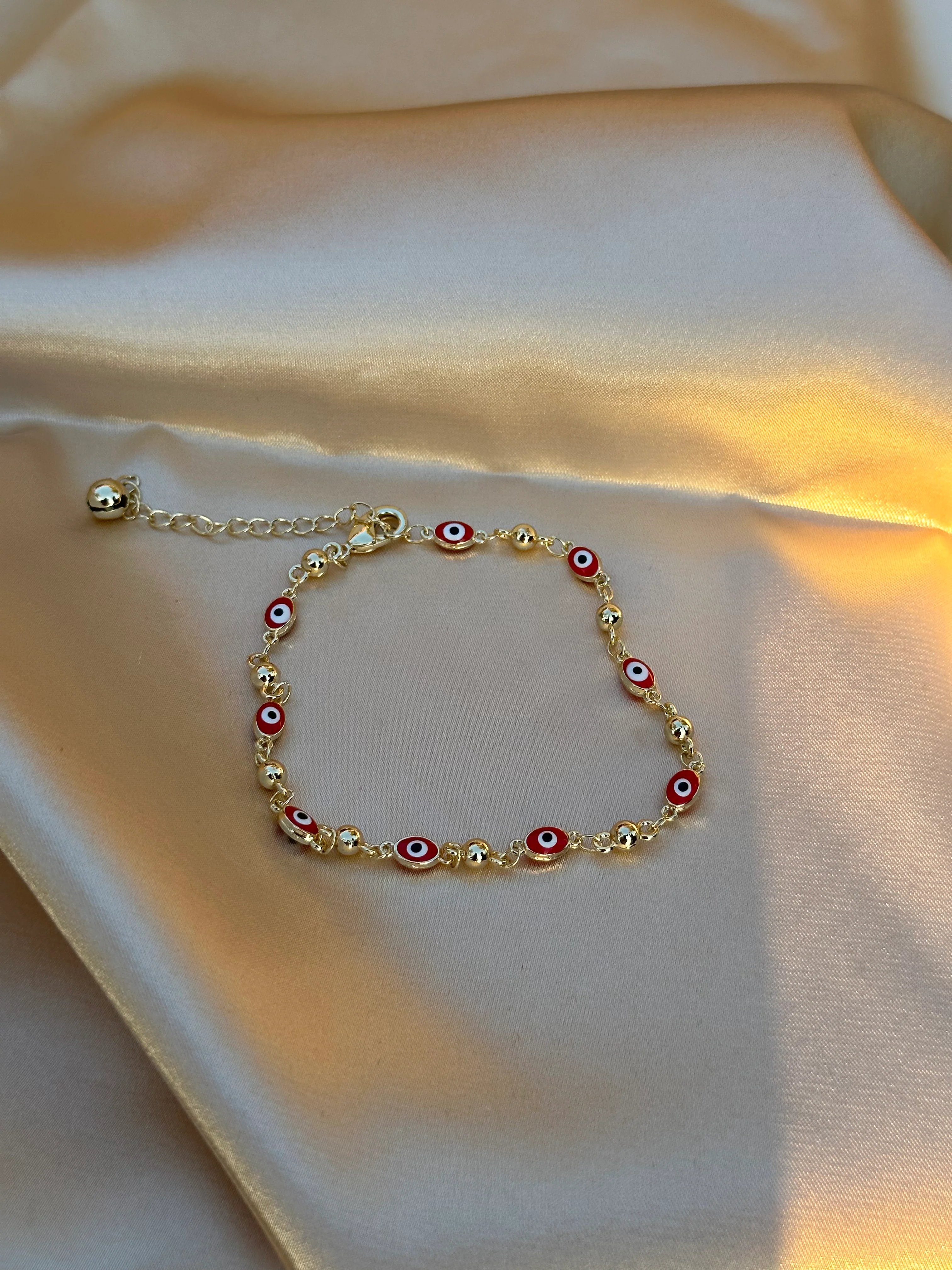 Red Oval Evil Eye Anklet