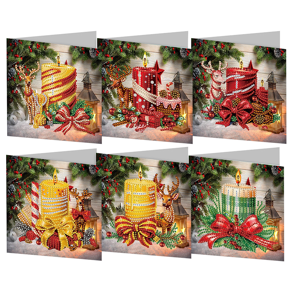 6pcs DIY Diamond Painting Greeting Card - Christmas Reindeer Candle